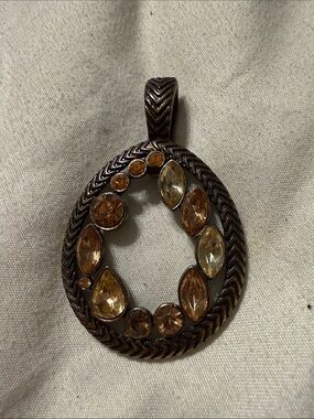 Premier Designs Bronze Teardrop Pendant with Amber and Champagne Stones